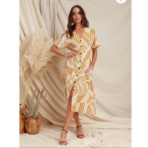 Lush from Lulus Mustard Button up Midi Dress